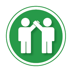 Join the action icon Icon of two people holding hands on green background to illustrate Join the action to eliminate lead paint