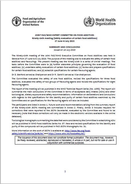 Ninety-sixth meeting - Joint FAO/WHO Expert Committee on Food Additives (JECFA)