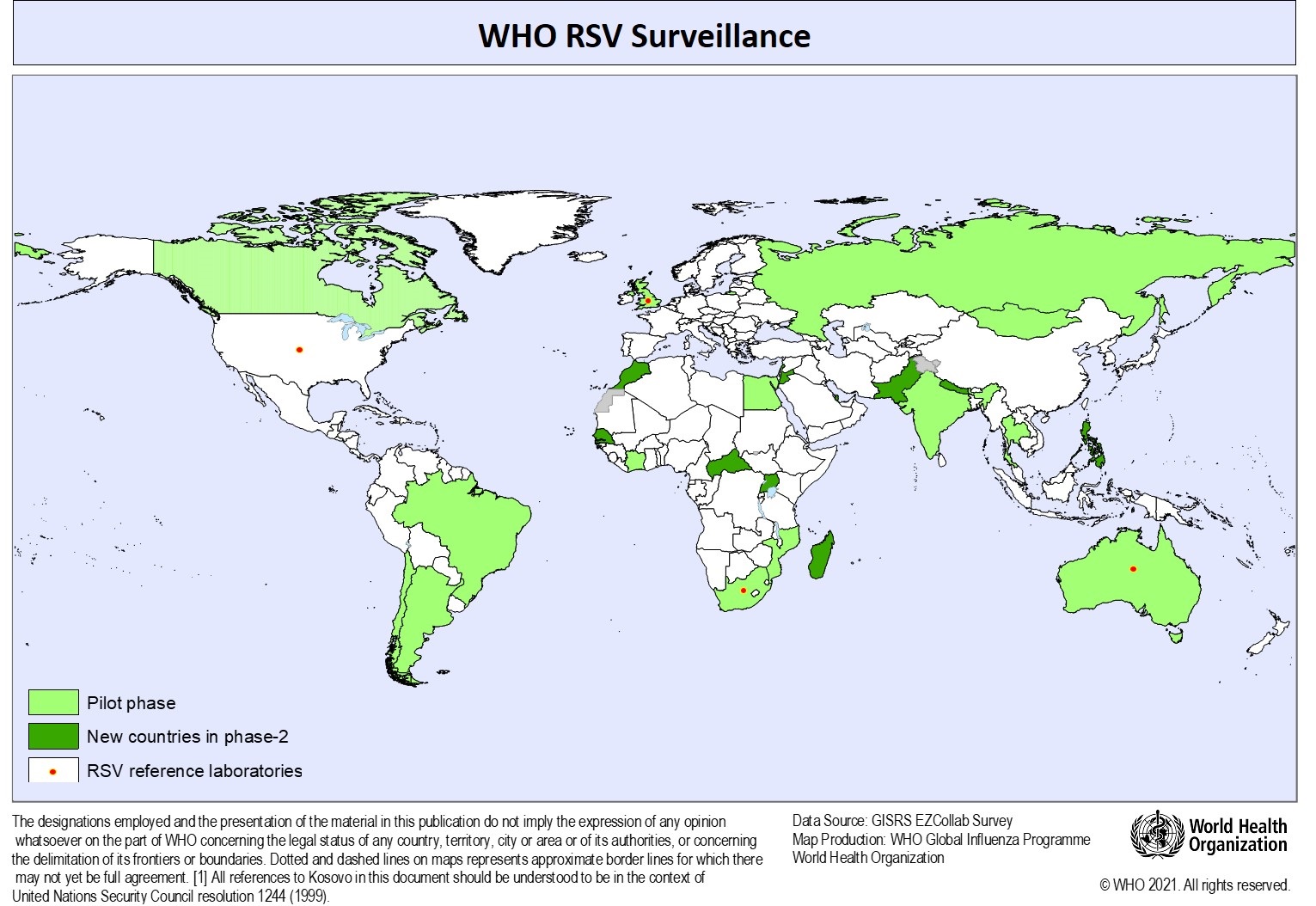 WHO RSV surveillance 2021 - map RSV map 2021