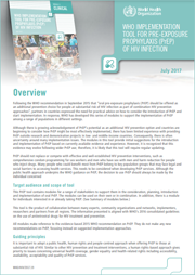 Summary WHO Implementation Tool for Pre-Exposure Prophylaxis (PrEP) of HIV Infection