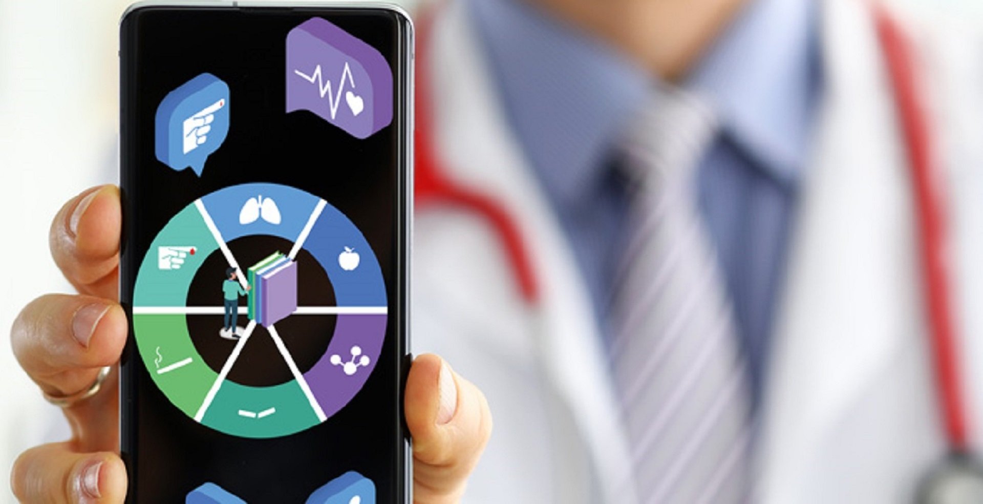 Two people wearing masks a third holds a smart phone in hand