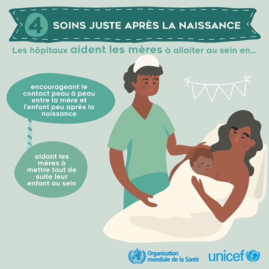 French BFHI step 4 - Care right after birth infographic
