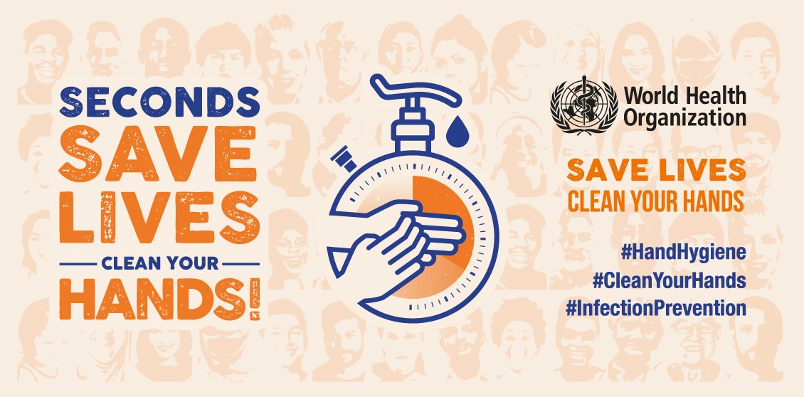 World Hand Hygiene Day 2021 campaign asset for sharing &quot;Seconds save lives: clean your hands!&quot;