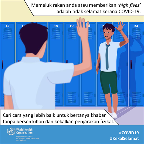 Cari cara yang lebih baik untuk bertanya khabar tanpa bersentuhan dan kekalkan penjarakan fizika Infographic visualising the recommended advice.