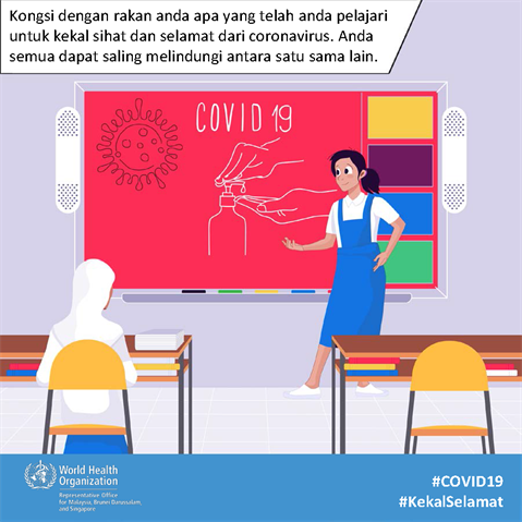 Share what you've learned about staying healthy and safe from COVID-19 Infographic of text