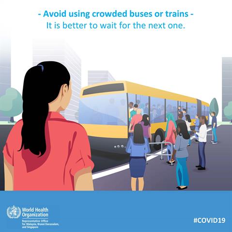 Avoid using crowded buses or trains Infographic of text