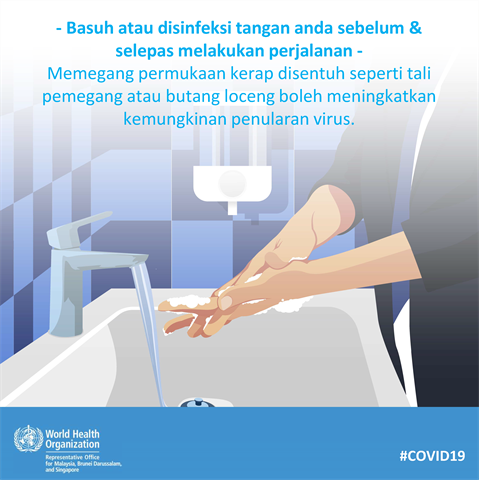 Wash or disinfect hands before and after travel Infographic of text