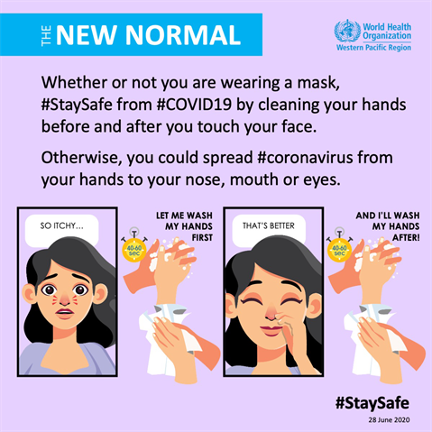 Clean your hands before and after you touch your face Infographic of text