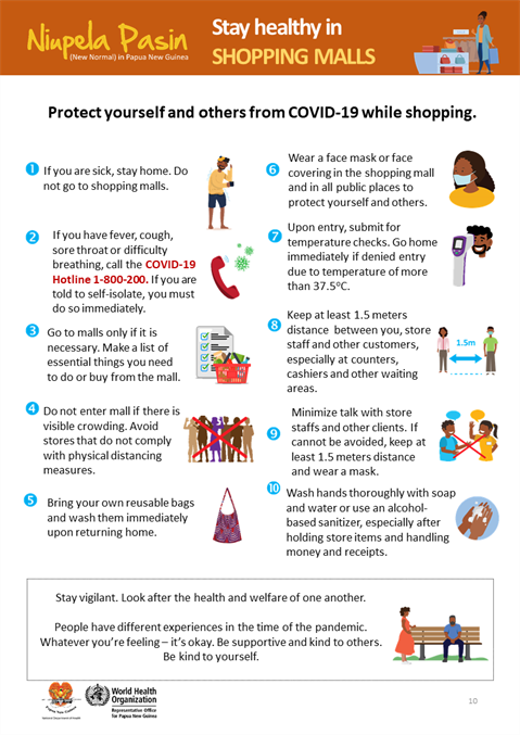 Stay healthy in shopping malls Infographic of text