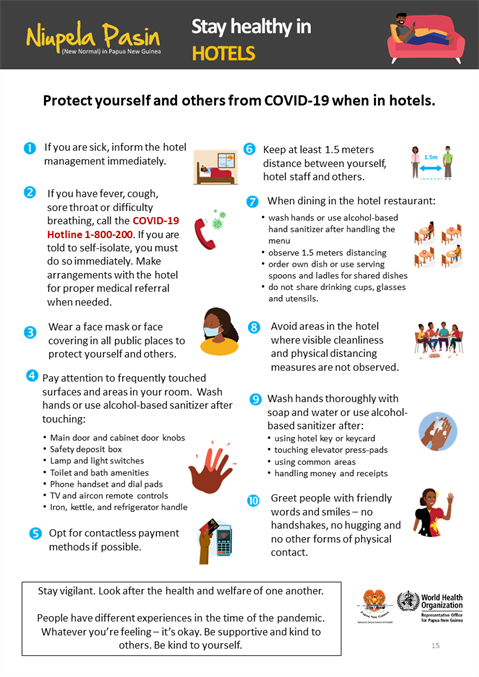 Stay healthy in hotels Infographic of text