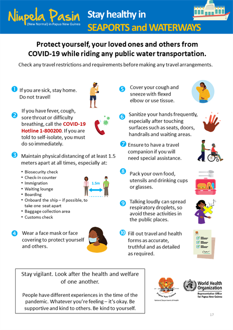 Stay healthy in seaports and waterways Infographic of text