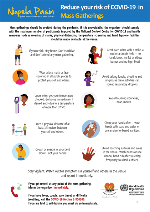 Reduce your risk of COVID 19 in Mass Gatherings Infographic of text