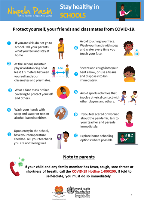 Stay healthy in schools Infographic of text