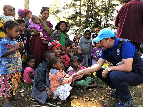 PNG earthquake children just received their vaccines for the day after a joint NDOH/PHA/WHO mobile immunization clinic in a village affected by the February earthquake in the Southern Highlands Province
