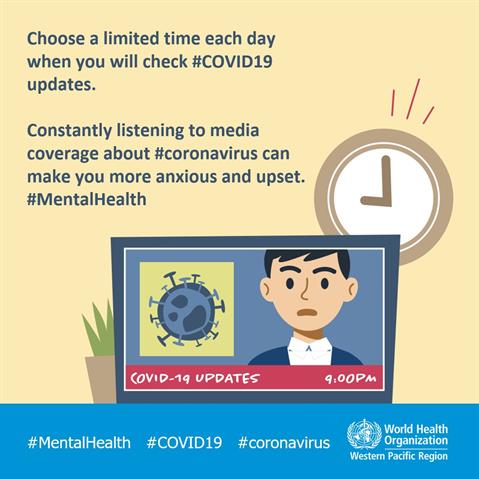 Constantly listening tomedia coverage about #coronavirus can make you more anxious and upset Infographic of text