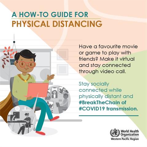 Stay socially connected while physically distant Infographic of text